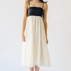 Black & Cream Midi Slip Dress with Lace Skirt